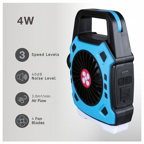 Ανεμιστήρας Κάμπινγκ Niaros Stawell USB 4W με Φακό LED 180lm Μπλε