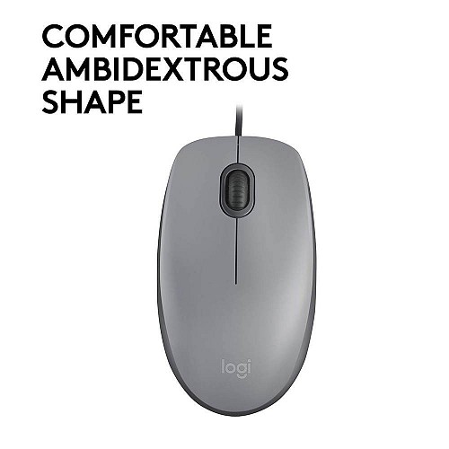 Logitech M110 Optical Mouse Silent (Gray, Wired) (910-005490) (LOGM110GRAY)