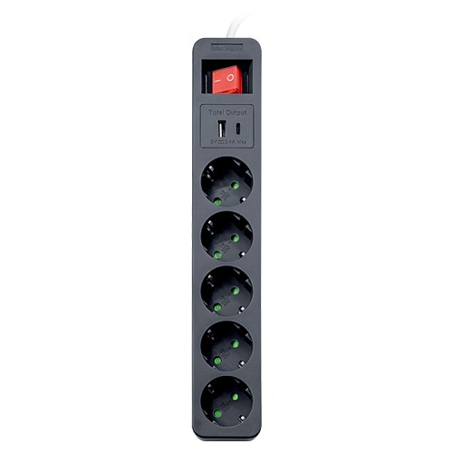 Πολύπριζο 5 θέσεων με διακόπτη ON/OFF και 2 θύρες USB (USB-C & USB-Α) SONORA PSW501AC