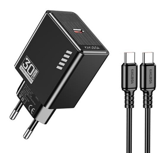 KAKUSIGA φορτιστής τοίχου KSC-1242 με καλώδιο USB-C, USB-C, 30W, μαύρος KSC-1242-C-BK