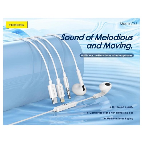 Hands Free Stereo Foneng T66 3.5mm Λευκό