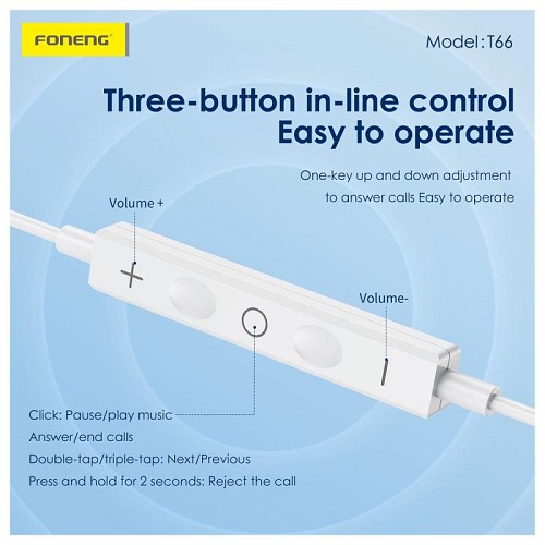 Hands Free Stereo Foneng T66 3.5mm Λευκό