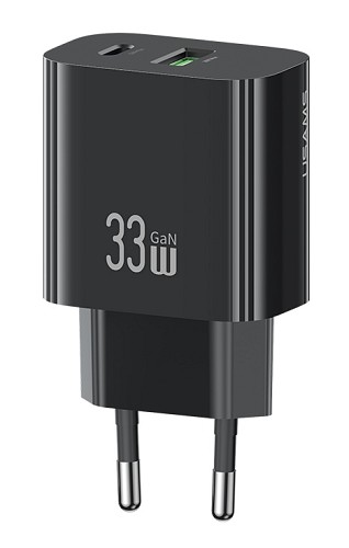 USAMS φορτιστής τοίχου CC317, USB & USB-C, 33W, GaN, μαύρος CC317TC01