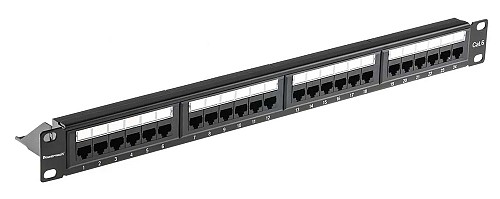 POWERTECH patch panel NETW-0046 για rack 19/1U, 24 θυρών, CAT 6 UTP, μαύρο NETW-0046