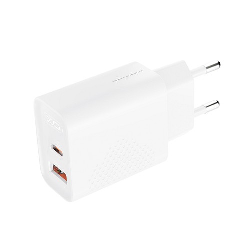 Φορτιστής με 2 θύρες, 1x USB-A & 1x USB-C PD30W/QC18W, σε λευκό χρώμα XO L163