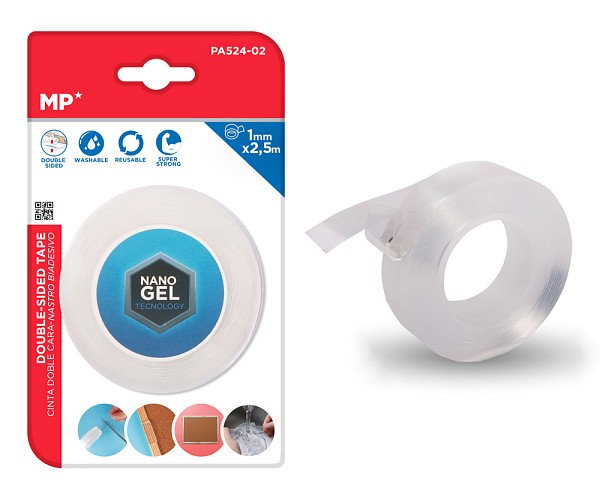 MP κολλητική ταινία διπλής όψεως PA524-02, nano gel, 19mm x 2.5m, διάφανη PA524-02