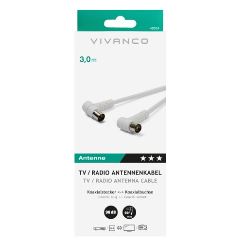 VIVANCO ANTENNA CABLE ANGLE CONNECTORS 90dB 3m white