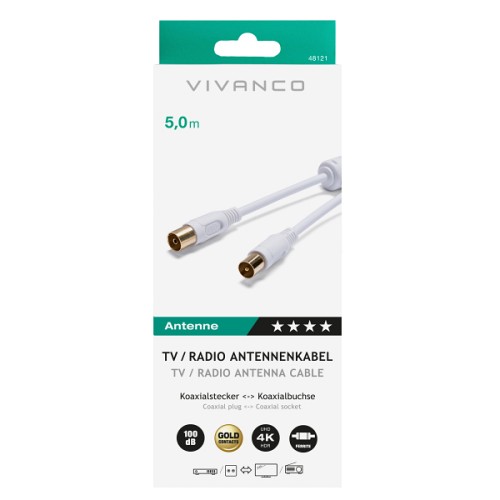 VIVANCO ANTENNA CABLE 100dB FERRITE 5m white