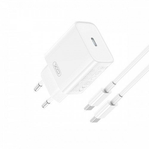 XO TRAVEL CHARGER CE15 PD 20W+ DATA CABLE TYPE C TO TYPE C white