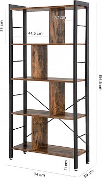 Μεταλλική Βιβλιοθήκη με 4 Ράφια 74 x 30 x 154.5 cm Vasagle (LBC12BX) (VASLBC12BX)
