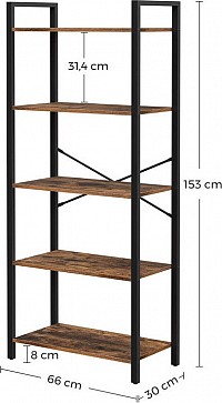 Μεταλλική Βιβλιοθήκη με 5 Ράφια 66 x 30 x 153 cm Vasagle (LLS061B01) (VASLLS061B01)