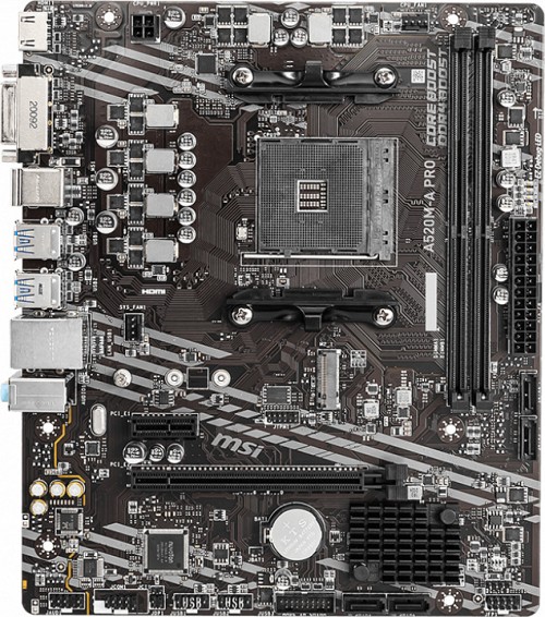 MSI MB A520M-A PRO, SOCKET AMD AM4, CS AMD A520, 2 DIMM SOCKETS DDR4, DVI-D/HDMI, PCI-E GEN 3.0, GIGABIT LAN, MICRO-ATX, 3YW.