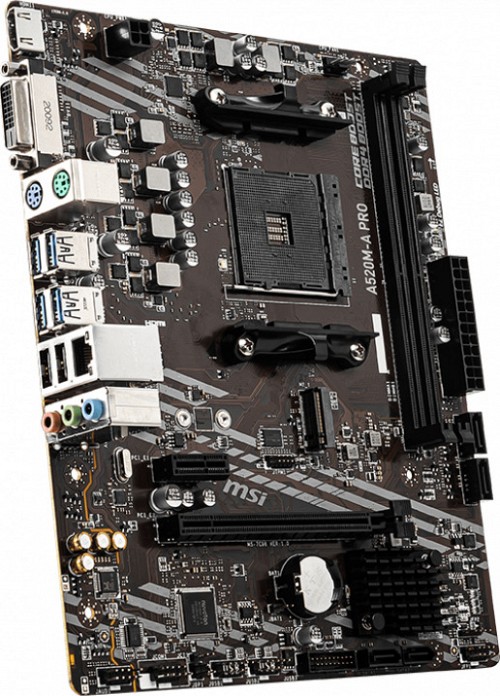 MSI MB A520M-A PRO, SOCKET AMD AM4, CS AMD A520, 2 DIMM SOCKETS DDR4, DVI-D/HDMI, PCI-E GEN 3.0, GIGABIT LAN, MICRO-ATX, 3YW.
