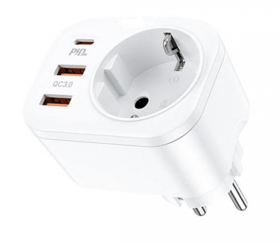Earldom SC18 Αντάπτορας Πρίζας Με 2 θύρες USB-A (12W) & 1 θύρα USB-C (12W)