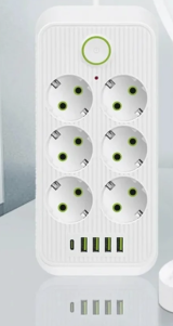 F06 πολύπριζο με 6 Schuko πρίζες, 4 USB-A & 1 Type C 2500W λευκό 2μ