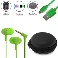 Stereo Hi-Fi Earphones Green +Θηκη+ Usb to Micro 1018.634
