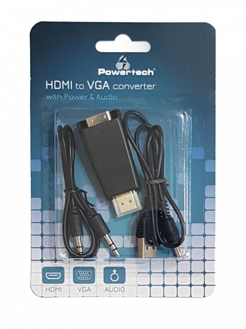POWERTECH αντάπτορας HDMI 19pin σε VGA CAB-H076, audio jack, USB power CAB-H076