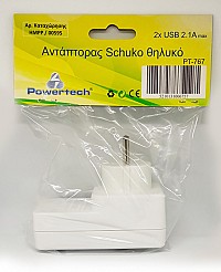 POWERTECH Αντάπτορας ρεύματος schuko PT-767, 2x USB, λευκός PT-767
