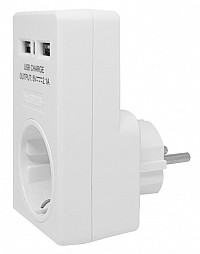 POWERTECH Αντάπτορας ρεύματος schuko PT-767, 2x USB, λευκός PT-767