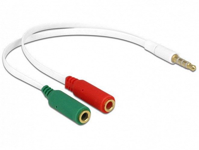 DELOCK καλώδιο 3.5mm 4-pin σε 2x 3.5mm 3-pin θηλυκό 65447, λευκό 65447
