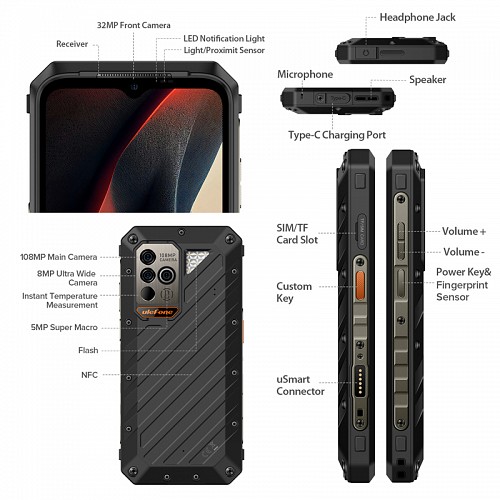 ULEFONE smartphone Power Armor 18 Ultra, 6.58, 12/512GB, 5G, 9600mAh, IP68/IP69K, μαύρο ARMOR18U-BK