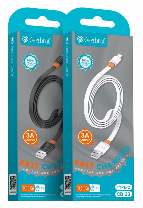CELEBRAT καλώδιο USB-C σε USB CB-33C, flat, 15W, 1m, λευκό CB-33A-C-WH