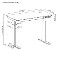 BRATECK ηλεκτρικό γραφείο S08-22DSWW με συρτάρι, 118x60x72~120cm, μαύρο S08-22DSWW-BK