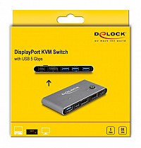 DELOCK DisplayPort KVM switch 18646 με 4x θύρες USB 5Gbps, 8K/30Hz, γκρι 18646