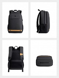 GOLDEN WOLF τσάντα πλάτης GB00375 με θήκη laptop 15.6, 19L, USB, μαύρη GB00375-BK