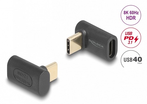DELOCK αντάπτορας USB-C 60246, αρσενικό σε θηλυκό, 240W, 40Gbps, μαύρος 60246