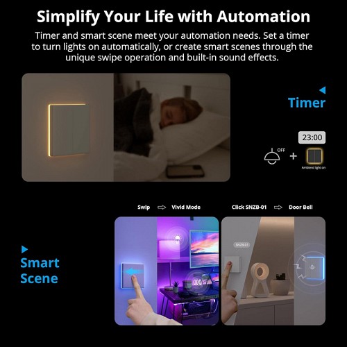 SONOFF smart διακόπτης T5-1C-86 με LED φωτισμό, μονός, Wi-Fi, λευκός T5-1C-86