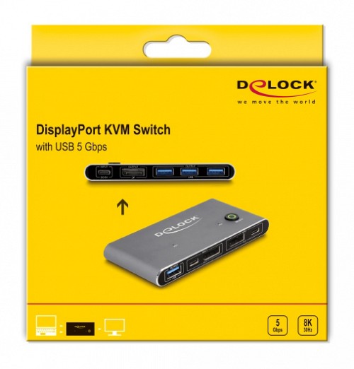 DELOCK DisplayPort KVM switch 18646 με 4x θύρες USB 5Gbps, 8K/30Hz, γκρι 18646