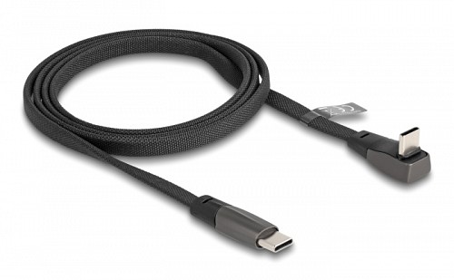 DELOCK καλώδιο USB-C 80751, 60W, flat, γωνιακό, 480 Mbps, 1m, μαύρο 80751