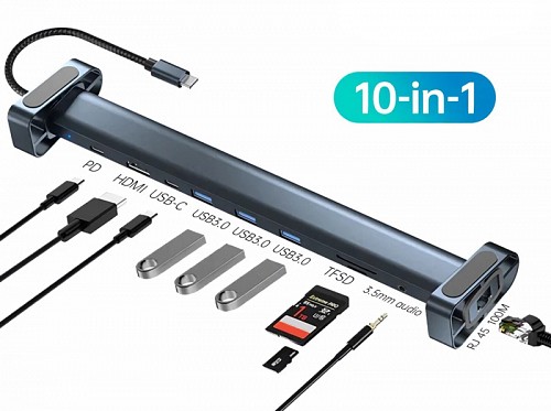 POWERTECH docking station PTR-0152, 10 θυρών, βάση laptop, USB-C, γκρι PTR-0152