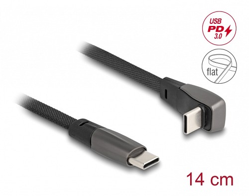 DELOCK καλώδιο USB-C 80750, 60W, flat, γωνιακό, 480 Mbps, 14cm, μαύρο 80750