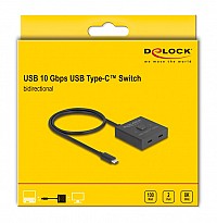 DELOCK USB-C switch 18911, 2 σε 1 bidirectional, 10Gbps, 8K, 100W, μαύρο 18911