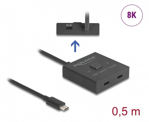 DELOCK USB-C switch 18911, 2 σε 1 bidirectional, 10Gbps, 8K, 100W, μαύρο 18911
