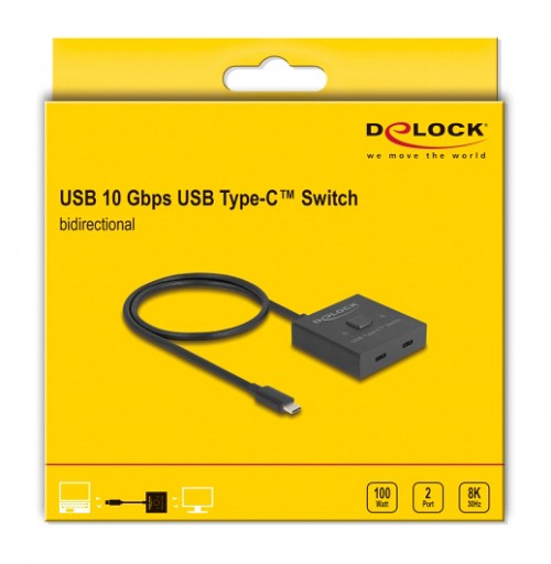 DELOCK USB-C switch 18911, 2 σε 1 bidirectional, 10Gbps, 8K, 100W, μαύρο 18911