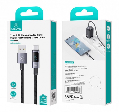 USAMS καλώδιο USB-C σε USB US-SJ673, 66W, 480Mbps, 1.2m, μαύρο SJ673USB01