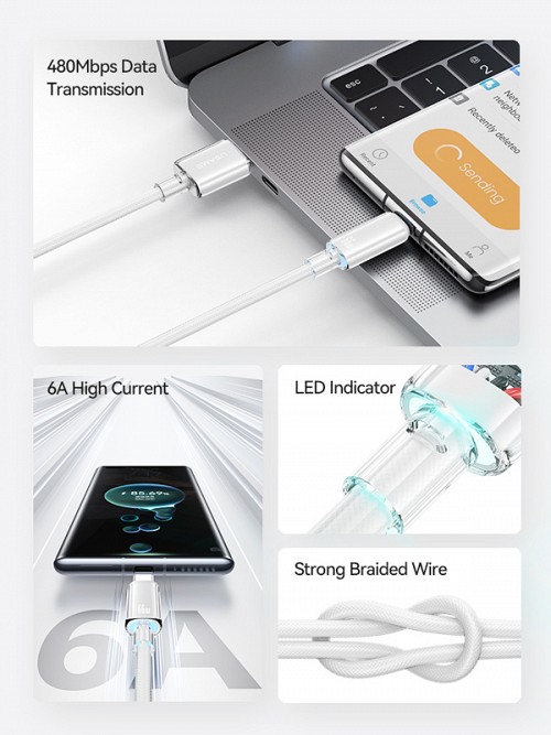 USAMS καλώδιο USB-C σε USB US-SJ658, 66W, 480Mbps, 1.2m, μαύρο SJ658USB01