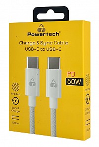 POWERTECH καλώδιο USB-C PTR-0183, 60W, 480Mbps, 1m, λευκό PTR-0183