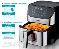 BRUNO BRN-0194, Φριτέζα Αέρος 8lt, 1800W, Inox-Μαύρη BRN-0194