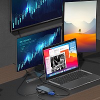 POWERTECH docking station BYL-2311 8 θυρών, USB-C σύνδεση, 100W PD, γκρι BYL-2311