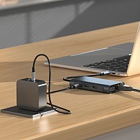 POWERTECH docking station BYL-2311 8 θυρών, USB-C σύνδεση, 100W PD, γκρι BYL-2311