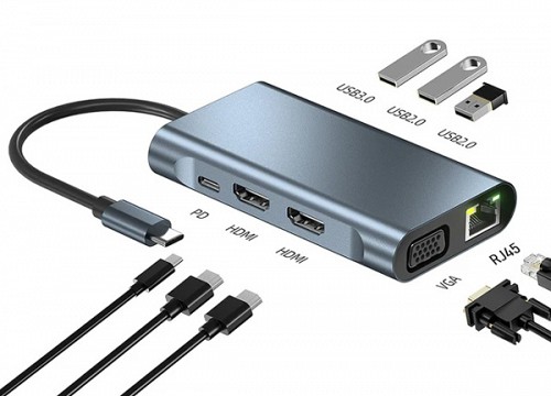 POWERTECH docking station BYL-2311 8 θυρών, USB-C σύνδεση, 100W PD, γκρι BYL-2311