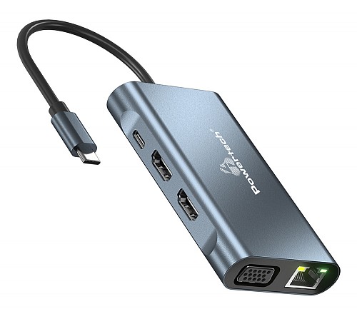 POWERTECH docking station BYL-2311 8 θυρών, USB-C σύνδεση, 100W PD, γκρι BYL-2311