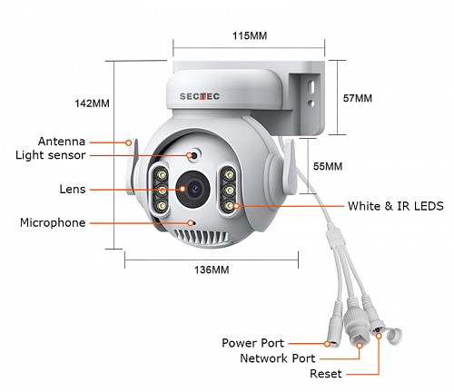 SECTEC smart κάμερα ST-515C-3MTY, 3MP, WiFi, SD, PTZ, IP65 ST-515C-3MTY