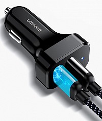 USAMS φορτιστής αυτοκινήτου C13 & καλώδιο 3 σε 1, 2x USB, 2.1A, μαύρο NTU35YTSC13TZ