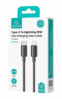USAMS καλώδιο Lightning σε USB-C US-SJ712, 30W, 480Mbps, 1m, μαύρο SJ712USB01