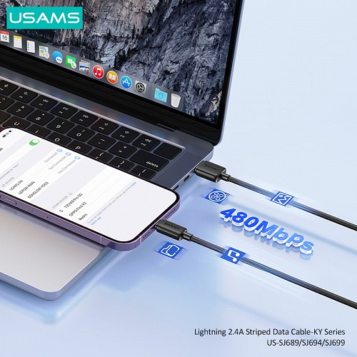 USAMS καλώδιο Lightning σε USB US-SJ689, 12W, 480Mbps, 1m, μαύρο SJ689USB01